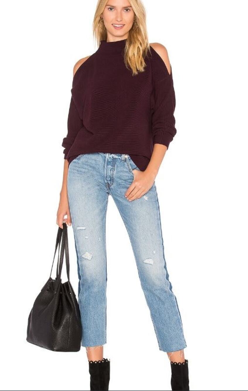 SALE 525 America Mock Neck Cold Shoulder Sweater Womens Over Size XS